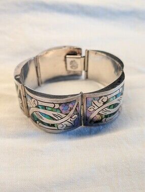 Vintage CJB Diaz Santoyo 925 Sterling Abalone Bracelet